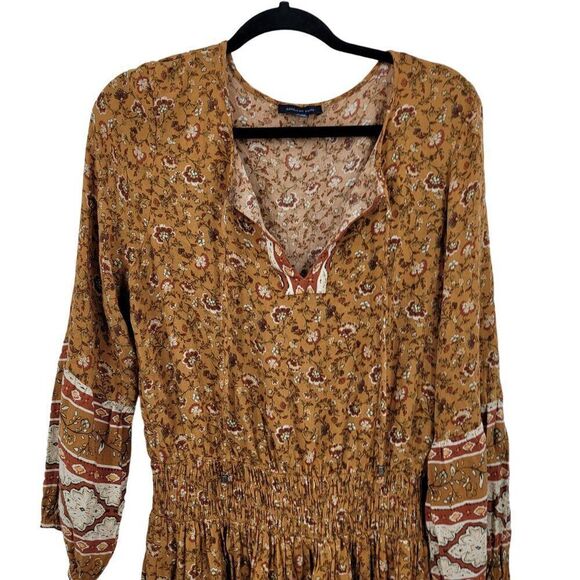 American Eagle Long Sleeve Dress Size Large Long Rust Floral Smocked Mini Boho - Picture 4 of 12